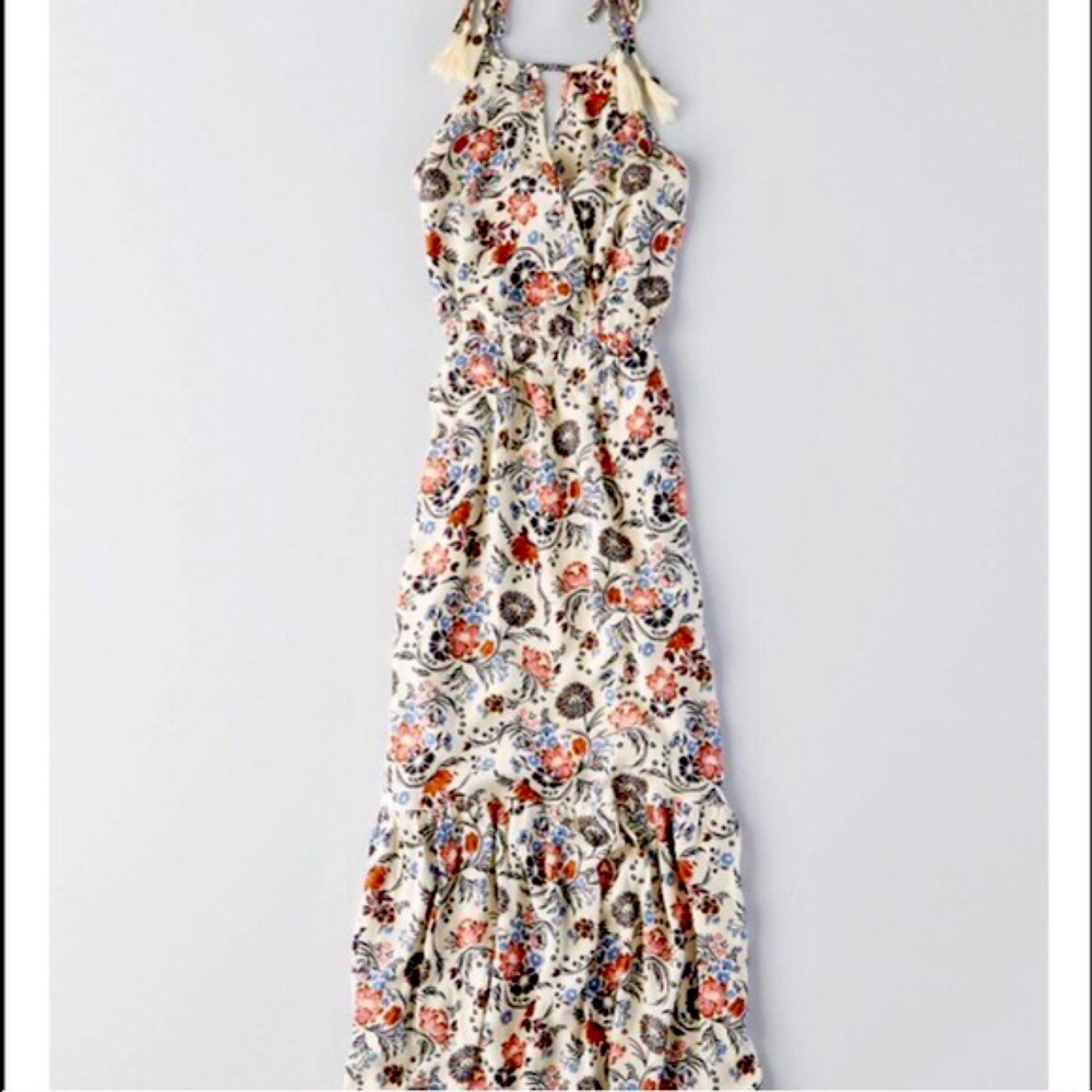 American Eagle Floral Maxi Tassel Dress